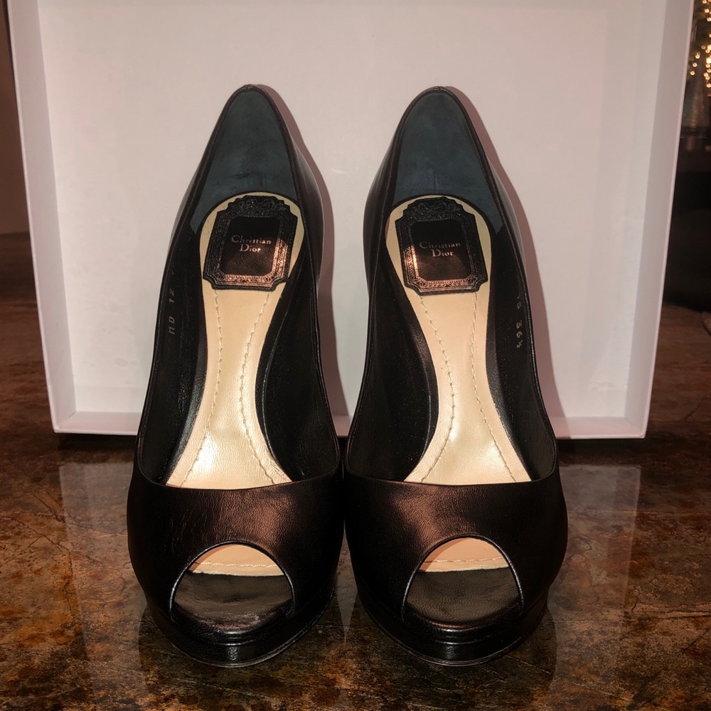 Christian Dior Black Diorella Peep Toe Pumps